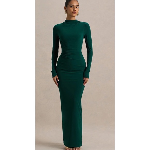 Club L London Dresses & Skirts - Club L London‎ Eden Bottle-Neck Ruched Detailing Maxi Dress Deep Lake Size 8 NWT
